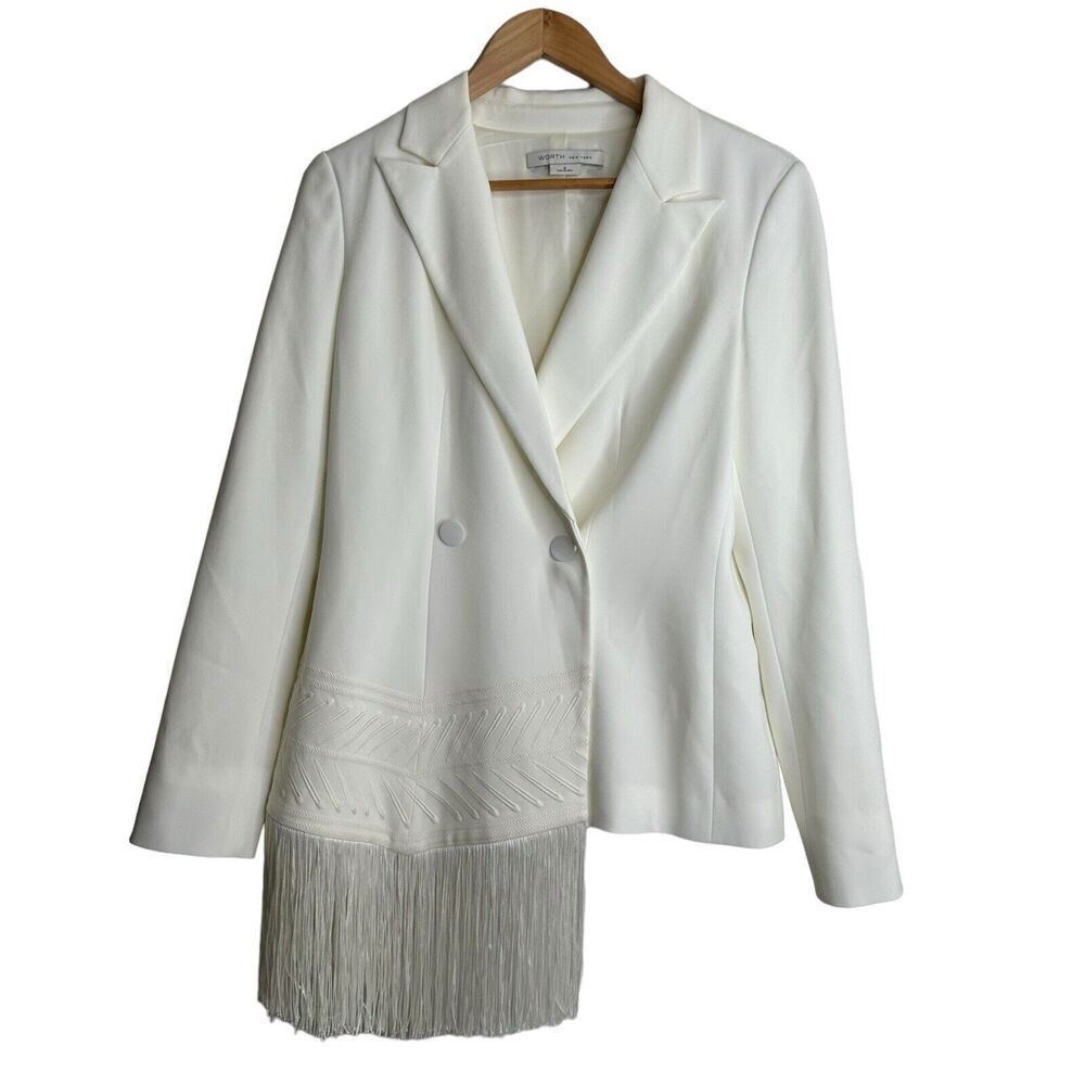 WORTH New York Blazer Women’s 8 Ivory Asymmetrical Fringe Hem One Button Western